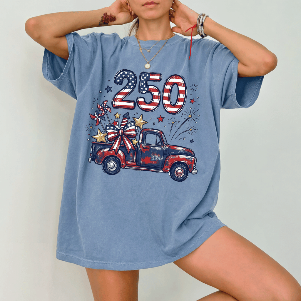 USA 250th Anniversary Fireworks Truck Comfort Colors T-Shirt 4th of July Independence Day Gift, Patriotic Tee - back view